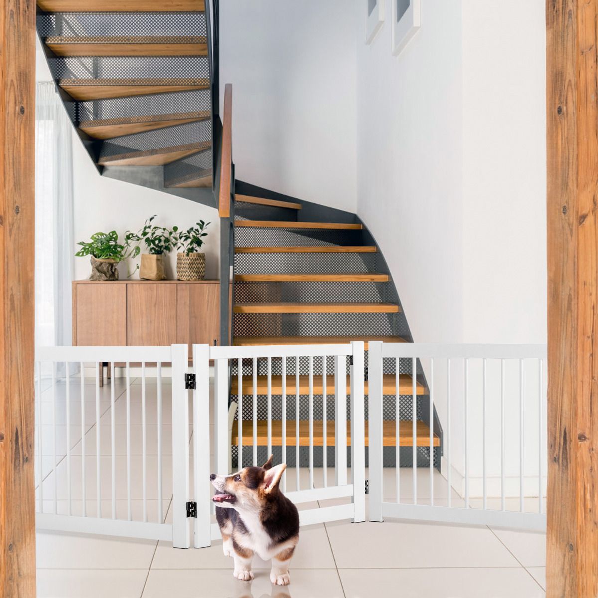 Barrière pliable pour chien Coast - 3 éléments - Bois de pin - Blanc - 61 cm de haut