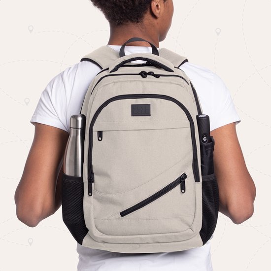 TRVLMORE Sac à dos à vie - Sac à dos avec compartiment pour ordinateur portable de 15,6 pouces - Cartable - Résistant aux éclaboussures - Hommes et femmes - Garçons et filles - 28L - Champagne