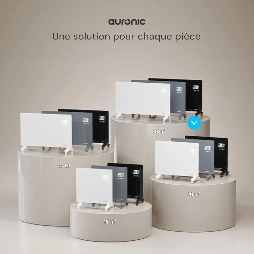 Chauffage électrique Auronic - Convecteur - Thermostat et télécommande - Radiateur à panneau en verre - 1500 W - Noir