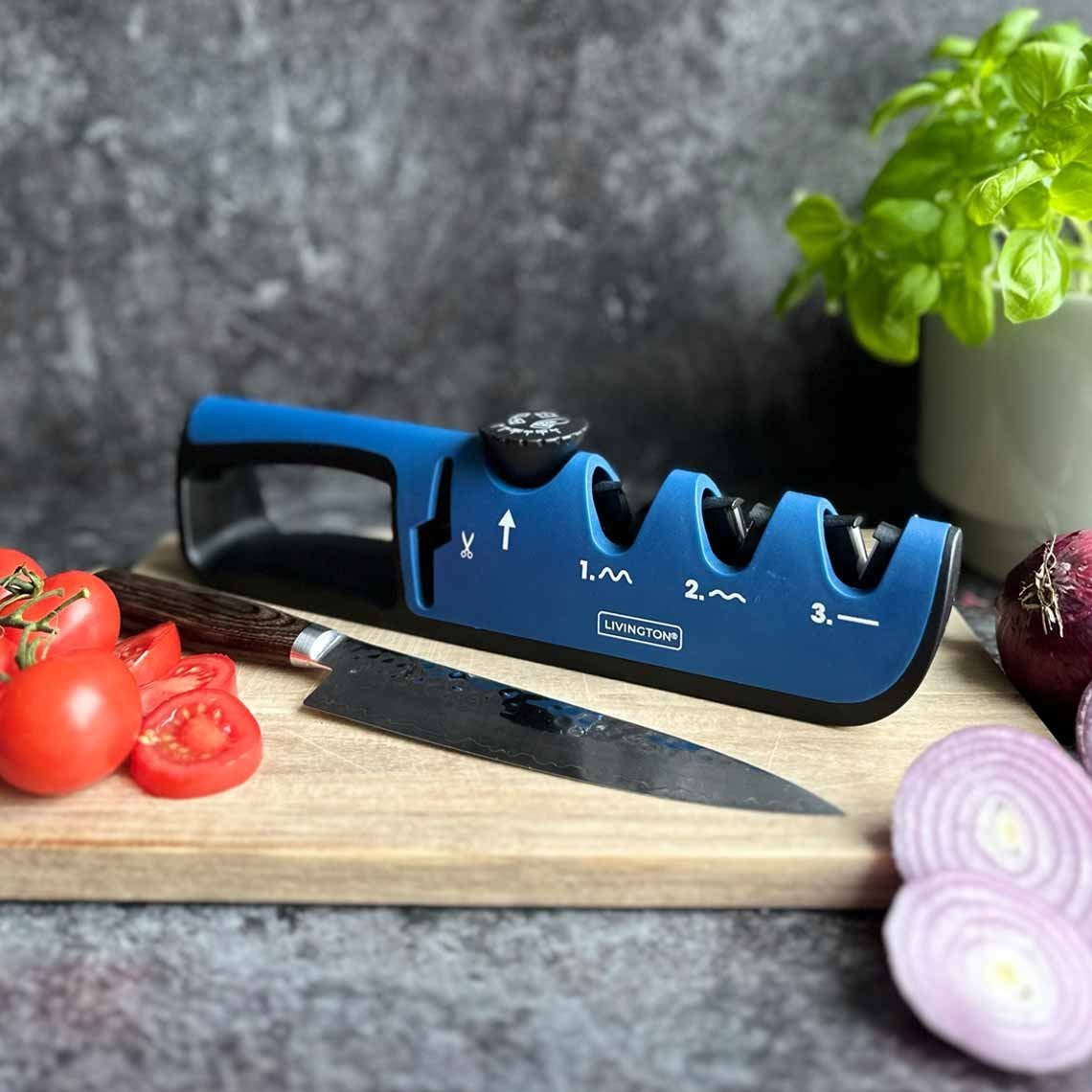 Aiguiseur de couteaux Livington BladeStar 3-en-1 - Angle d'affûtage réglable - Système en trois phases - Pour couteaux et ciseaux