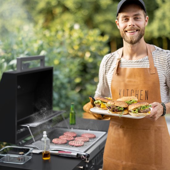 Barbecue au charbon de bois – KitchenBrothers – Barbecue Grill - Avec couvercle, grille de réchauffage & roulettes – 81 x 48 x 94 cm – Noir