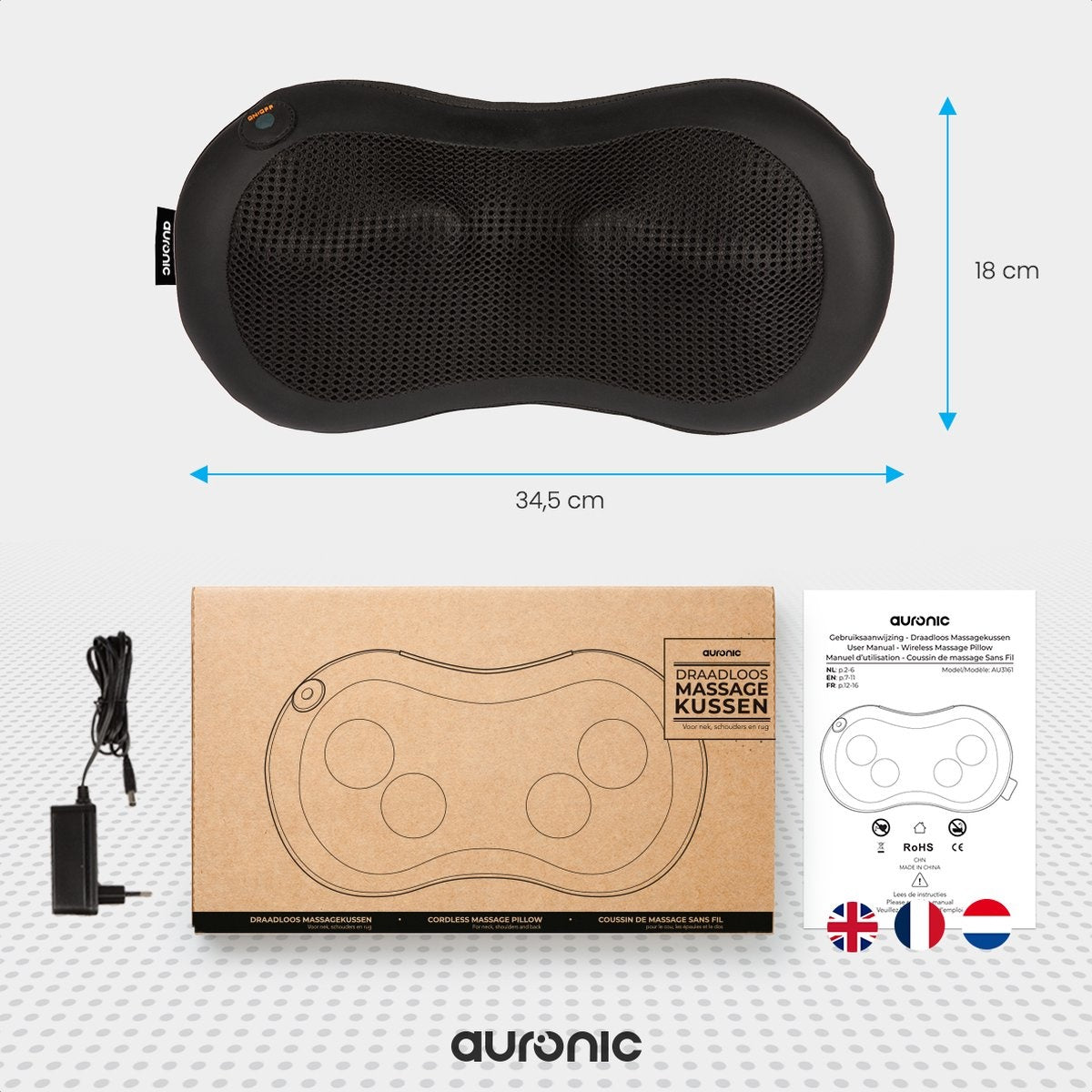 Coussin massage shiatsu Auronic, Chauffant et Électrique, Dos/nuque