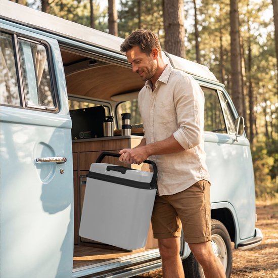 Auronic Coolbox électrique 12V et 230V - 20L - Réfrigérateur de camping - Voiture - Refroidissement et chauffage - Frigobox - Gris clair