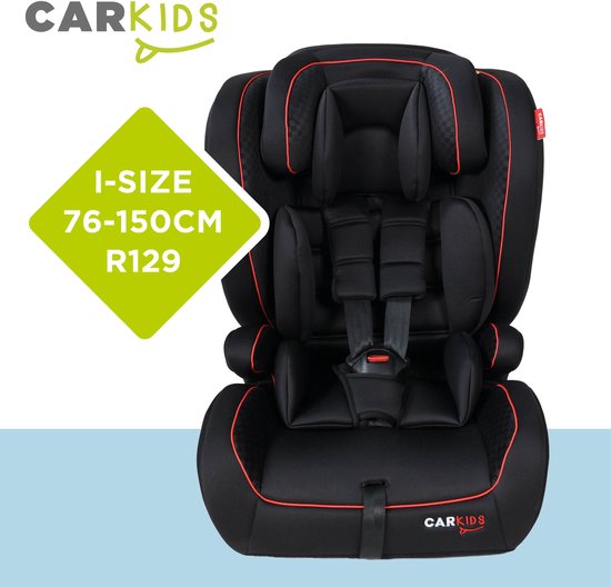 Siège auto Carkids I-Size Luca - Conforme à la norme I-Size R-129 - Pour les enfants mesurant entre 76 et 150 cm - Appui-tête réglable - Noir/Rouge