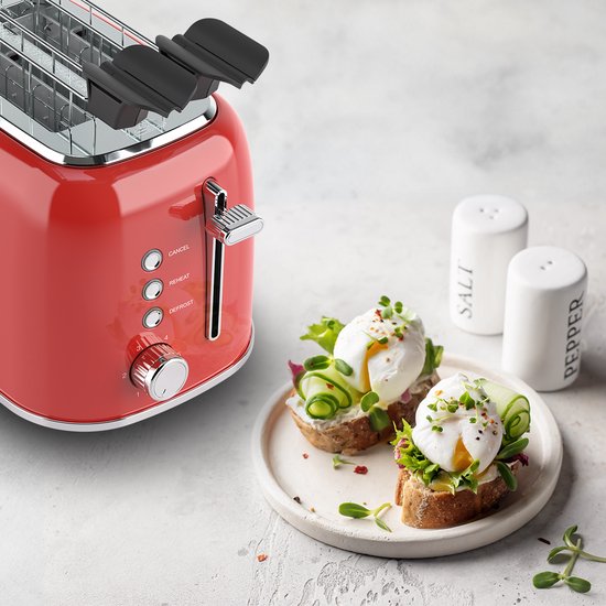 Grille pain - KitchenBrothers - Toaster - 6 niveaux de chaleur - Fentes larges - 870W - Rouge