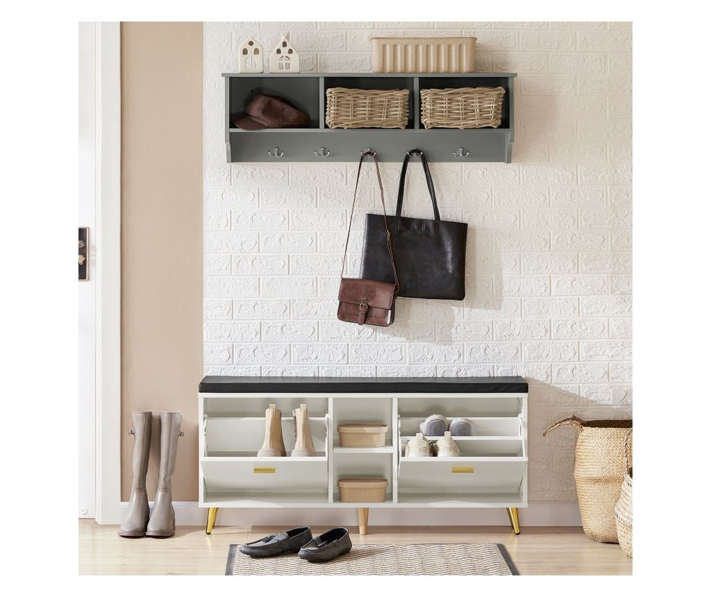 Banc à chaussures SoBuy blanc - 110 x 26 x 52 cm - Avec coussin d'assise et espace de rangement