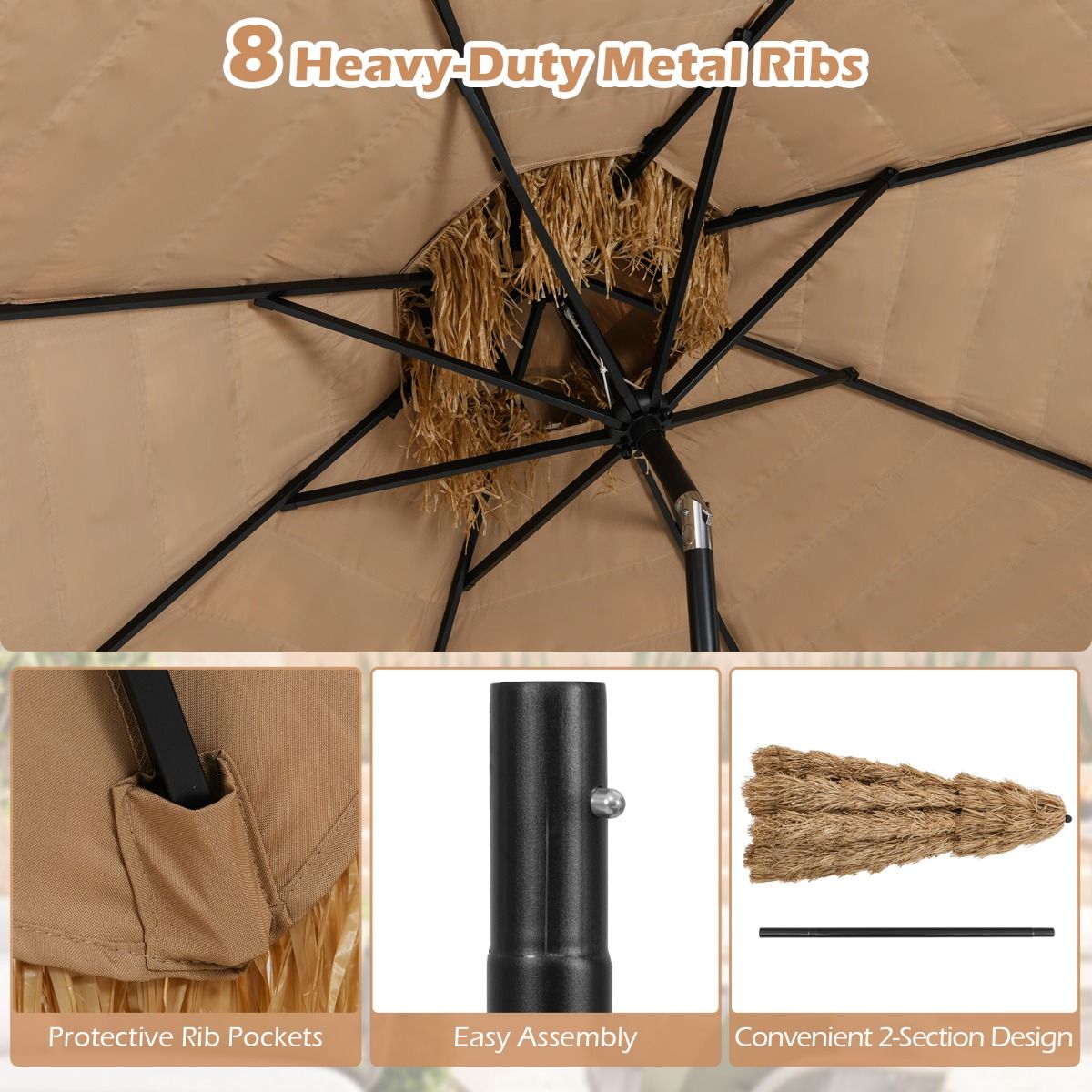Coast 299 cm Tiki Parasol Hawaii Double Deck Market Parasol - Natural/Black, Ø 299 cm x 270 cm High