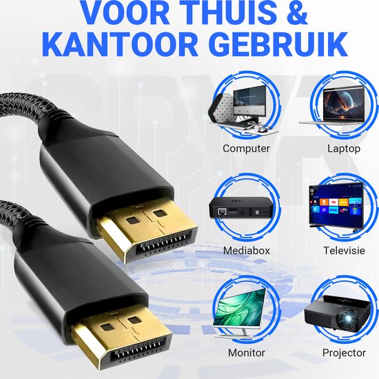 Câble DisplayPort 2.1 - 16K@60Hz/8K@120Hz/4K@144Hz - DisplayPort vers DisplayPort - Câble DP - 2 mètres