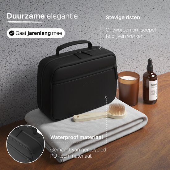 ONYX Trousse de toilette noire - Trousse de maquillage - Organisateur de cosmétiques - Disposition intelligente - Trousse de beauté et miroir de maquillage - Trousse de toilette à suspendre avec crochet - Femmes et hommes - Taille : M