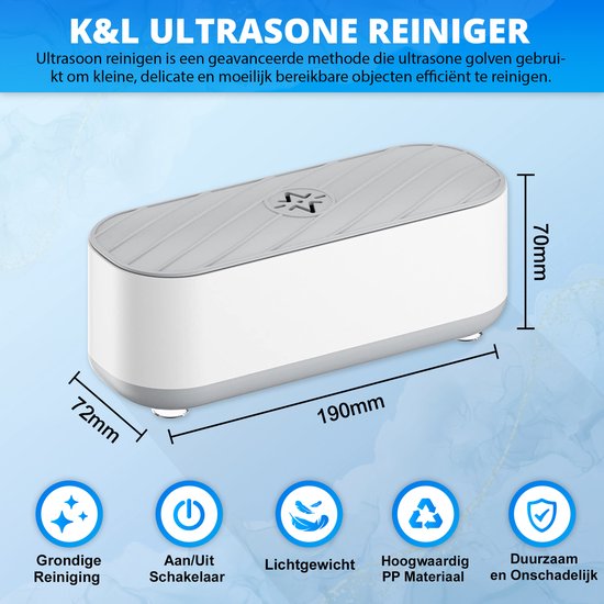 K&L - Nettoyeur à ultrasons - Appareil de nettoyage pour bijoux et lunettes - Ultrasons - Nettoyeur à ultrasons - 300ml