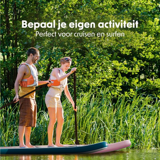 LifeGoods SUP Board All-round Compact - Capacité de charge 100 KG - 300 x 76 cm - Gonflable - Ensemble complet de SUP - Blanc/Aqua profond