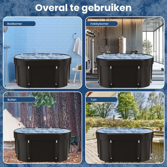 Bain de glace XL - 420L - Bain de siège pliable - avec couvercle - Bain de glace - avec accessoires - noir - de Faas