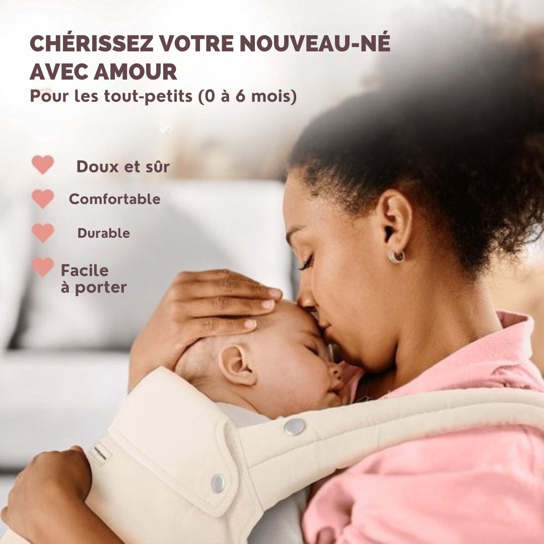 Porte-bébé Vulpes Goods® BabyCare - ergonomique 0-36 mois - ventral de luxe jusqu'à 20 kg - Coton OEKO-TEX® - Confort mains libres - Avec support dorsal et position M - Crème