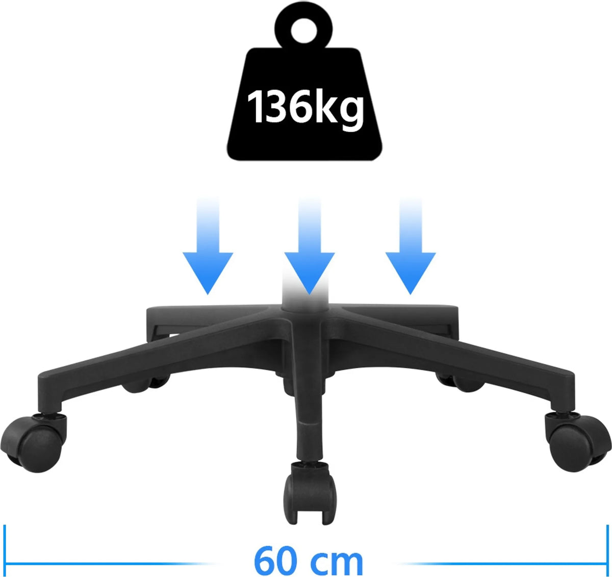 Chaise de bureau ergonomique Yaheetech - équipée d'un tissu en maille respirant, d'une fonction de basculement et d'un siège large - pour le bureau et l'étude - Nylon bleu et acier - 60,5 x 60 x 87-97 cm