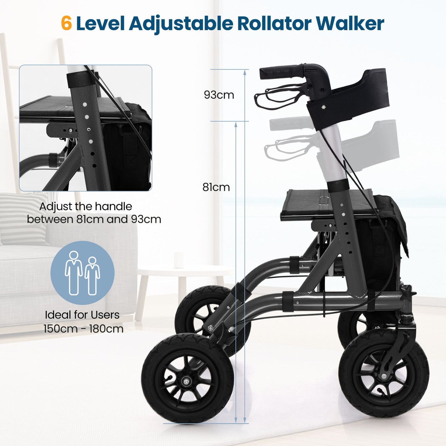 Déambulateur Coast - Pliable - Avec siège - Max. 135 kg - Noir