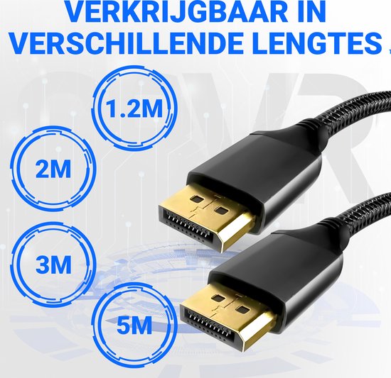 Câble DisplayPort 2.1 - 16K@60Hz/8K@120Hz/4K@144Hz - DisplayPort vers DisplayPort - Câble DP - 2 mètres