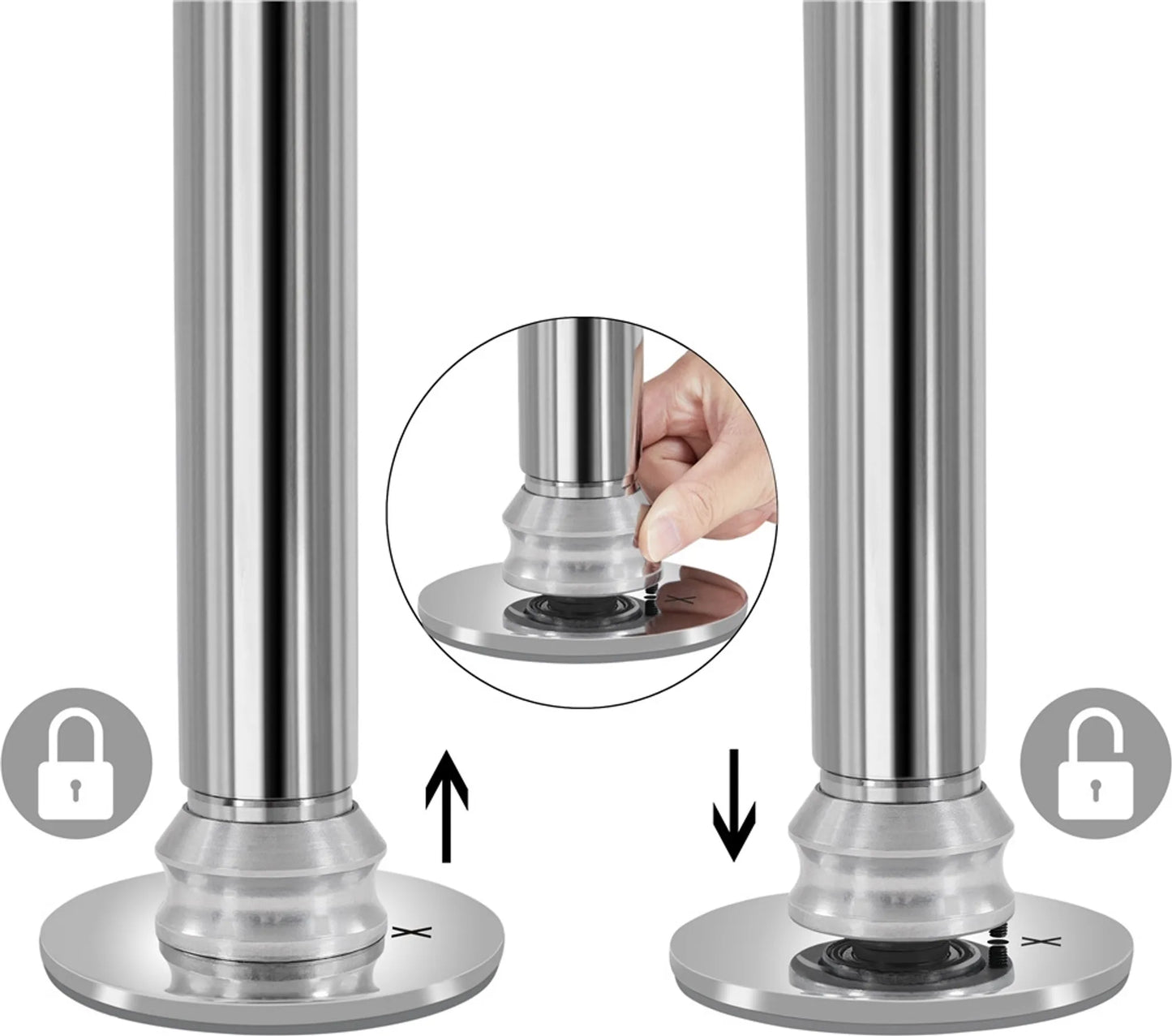 Yaheetech Dance Pole Ajustable - Comprend un support statique et rotatif, une protection en caoutchouc de silicone et 2 tiges d'extension - Pour la maison et le fitness - Métal chromé argenté - 25 x 25 x 216.5-275 cm