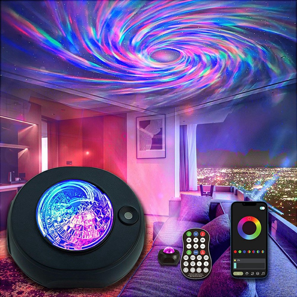 Projecteur M1 Galaxy Star - Veilleuse Aurora - Enceinte Bluetooth - 7 couleurs - Minuterie - Télécommande et application - Noir