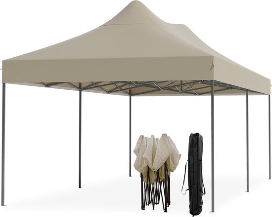 LifeGoods Party Tent - Pliable - 3x6 m - Montage facile - Pavillon - Imperméable - Sac de transport à roulettes - Beige