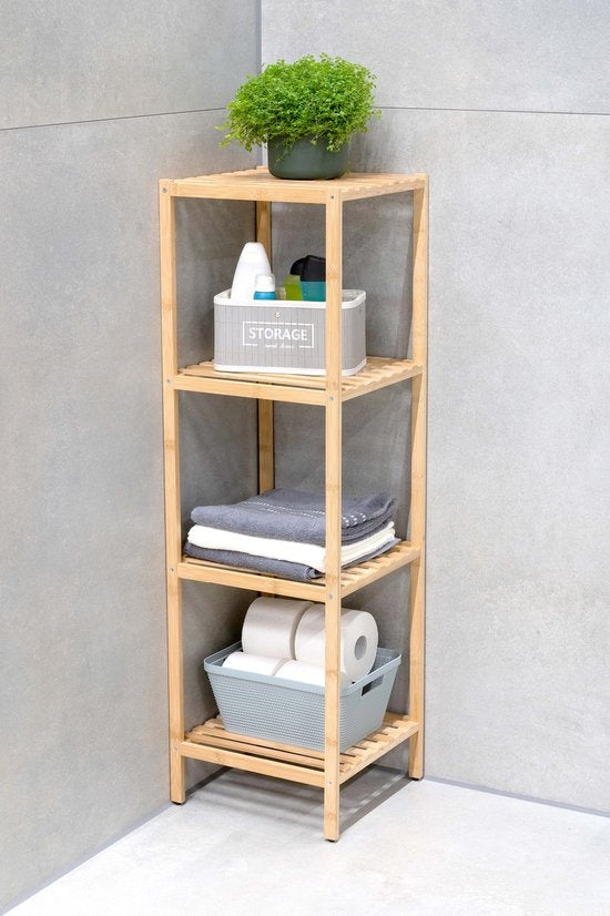 alpina Etagère de salle de bain 4 couches - Meuble de salle de bain - 32x33x108,5cm - Bambou