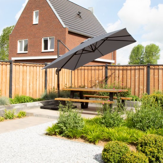 VONROC Premium Parasol flottant Pisogne 300x300cm - Base transversale et housse de protection incluses - Parasol carré - Rotation 360° - Inclinaison - Toile résistante aux UV - Gris