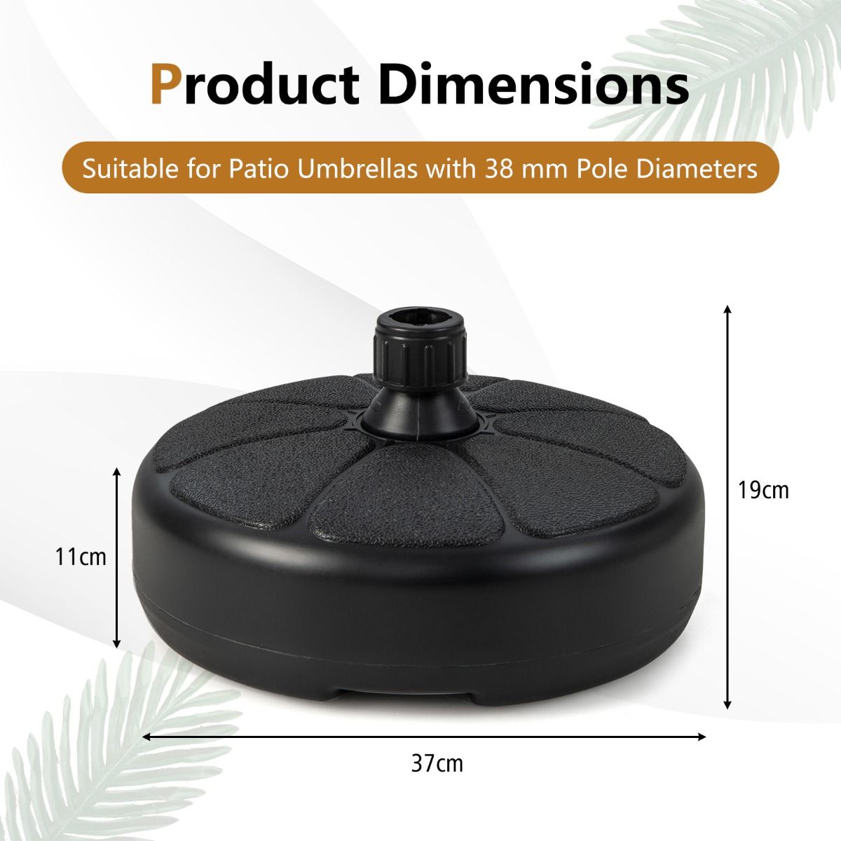 Base de parasol Coast Outdoor - Pour mâts de parasol Φ38mm - HDPE - 37 x 19 cm - Noir
