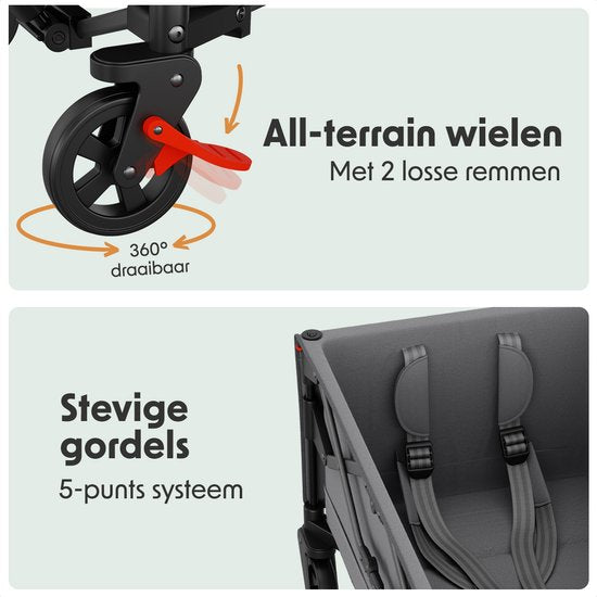 LifeGoods Wagon - pliable - transport d'enfants - avec toit - capacité de charge de 80 kg - chariot de plage - roues pivotantes - gris