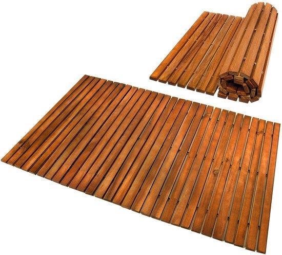 Tapis de bain - Bois d'acacia antidérapant Motif rayé 76x50cm - Certifié FSC
