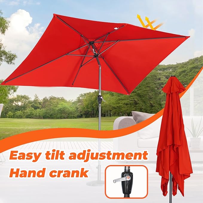 Angel Living Parasol de jardin - 2 x 3 m - Aluminium - Inclinable - Rouge