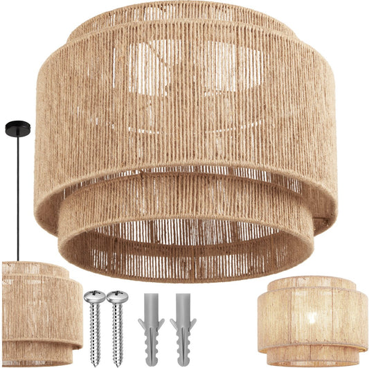 tectake® Plafonnier Lignea Lux - Lampe pendante Boho - Jute Nature - Ø46 x 32 cm - 40W