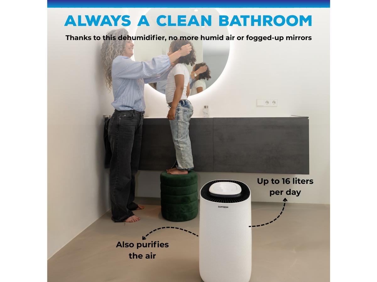 Sofresh Virgo 2-en-1 : déshumidificateur et purificateur d'air - Capacité 16 L - Blanc