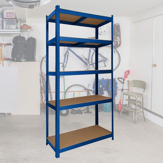 BRASQ Étagère métallique bleue - Étagère de rangement - Armoire murale - Armoire de rangement - 180 x 90 x 40 cm - 5 niveaux - armoire - 175 kg/étagère - 875 kg max.