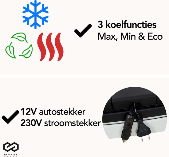 Infinity Goods Glacière électrique - 30L - Glacière - 12V et 230V - Frigobox - Réfrigération et chauffage - Noir