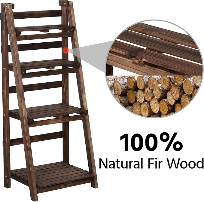 Yaheetech Étagère à plantes pliable à 4 niveaux - Marron - Étagère à fleurs en bois pour l'intérieur et l'extérieur
