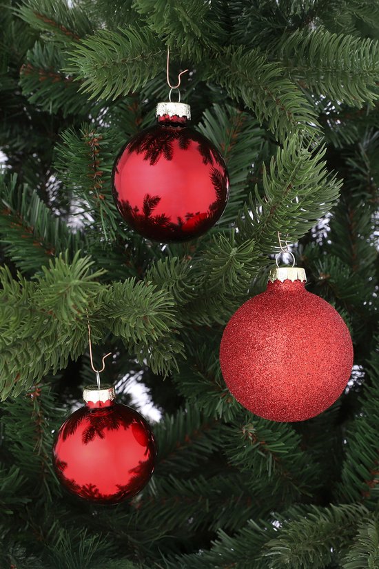 Lot de 42 boules de Noël Mica Decorations - Des boules de Noël pour une base solide - Décorations de Noël mates, brillantes et pailletées - Pics de différentes tailles - Ø 7 cm - Rouge