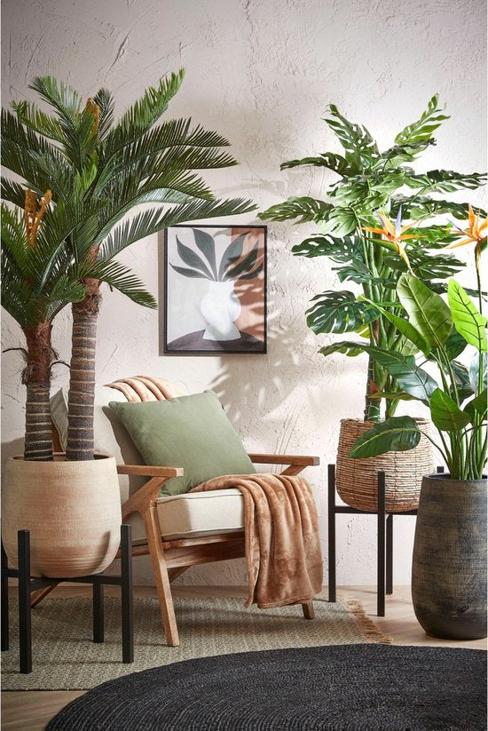 Grande plante artificielle « Cycas Palm » de Mica Decorations - verte - H 150 x P 95 cm - qualité supérieure
