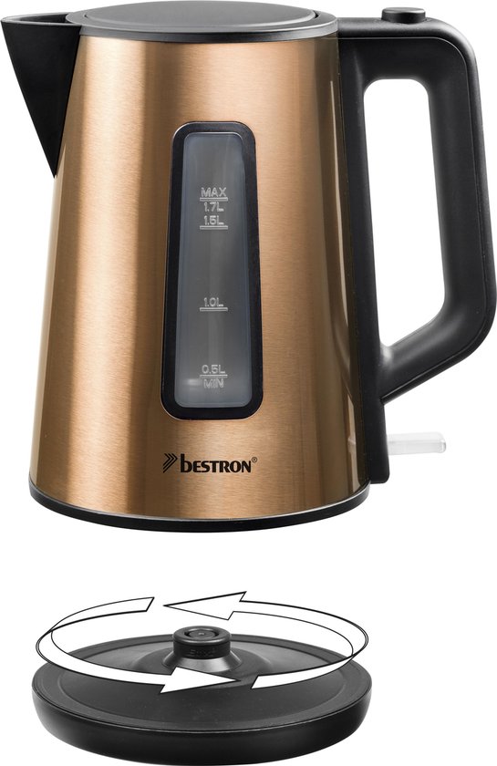 Bouilloire électrique Bestron AWK1000CO - 2 200 W - 1,7 L - Arrêt automatique - Cuivre - Garantie 5 ans