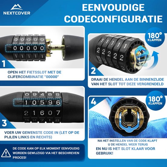 Cadenas à combinaison Nextcover - SafeSecure - 5 chiffres - Cadenas à chaîne - Bleu