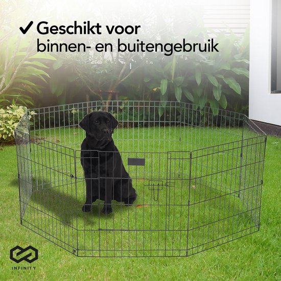 Infinity Goods Puppyren - Hondenren - 8 Panelen - 60 x 76 CM - 608 CM Omtrek - Opvouwbaar - Met Deur - Konijnenren - Zwart