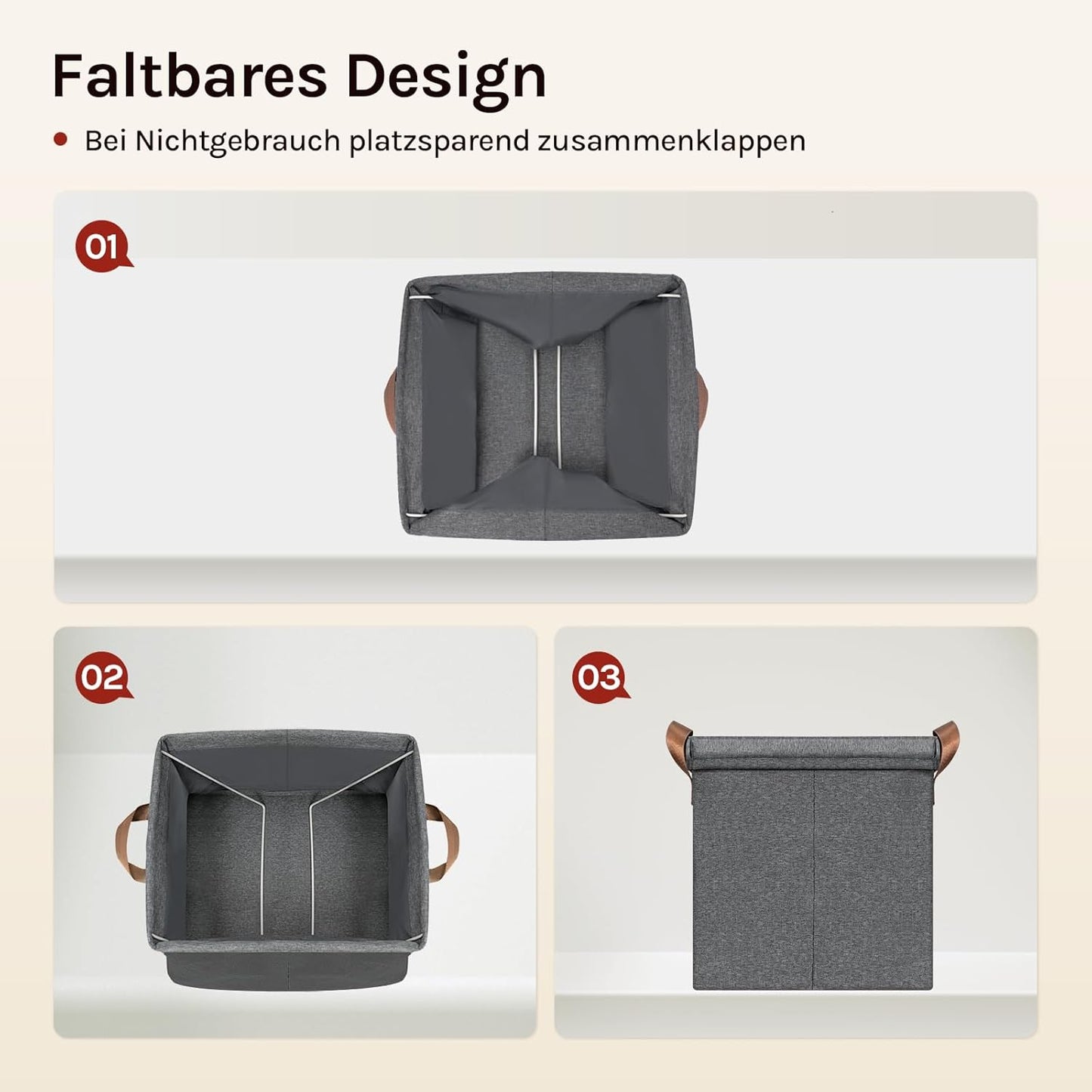 Lot de 5 boîtes de rangement pliables WOLTU - cubes de rangement en tissu avec poignées et armature métallique - gris 32 x 32 x 31 cm