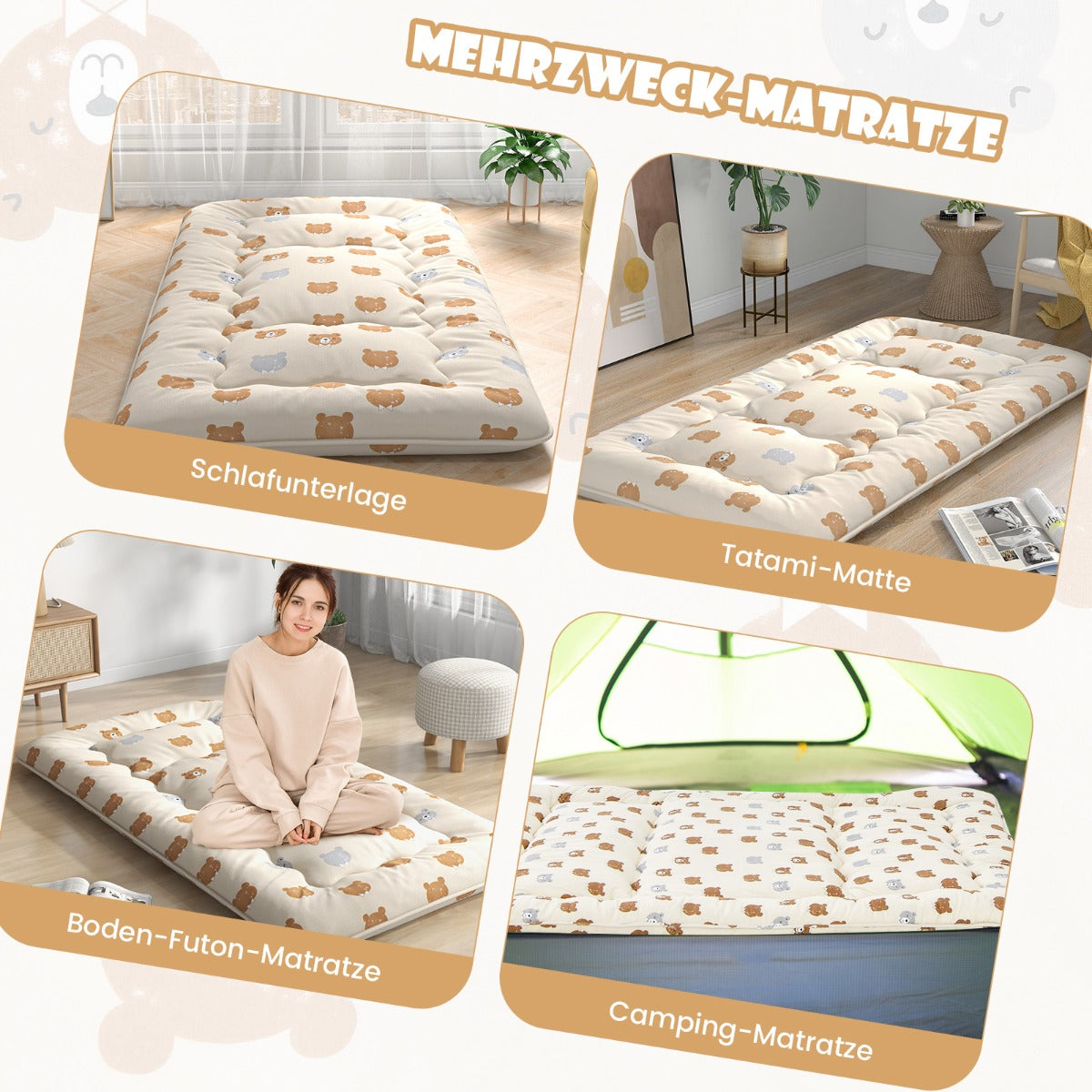 Matelas Futon Coast avec housse amovible et sac de transport - 90 x 200 cm - Crème