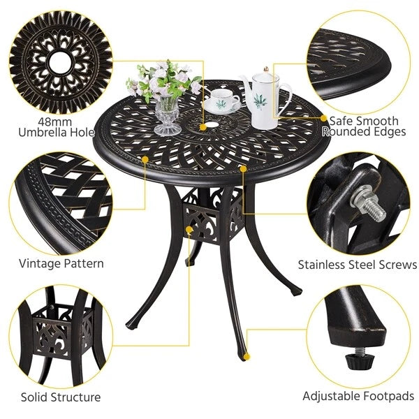 Yaheetech Table de jardin ronde Ø 78 x 75 cm - Bronze - Table de balcon en métal avec trou pour parasol