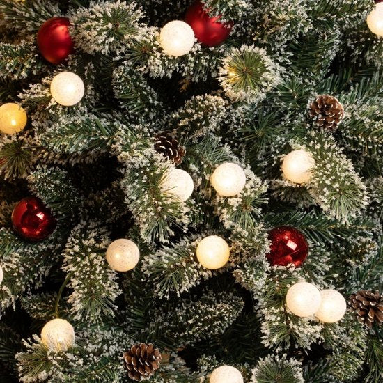 Black Box Trees Kaprun : sapin de Noël artificiel avec illuminations - Sapin de Noël artificiel H 90 x Ø 51 cm - en pot avec décorations - Vert, rouge, givré