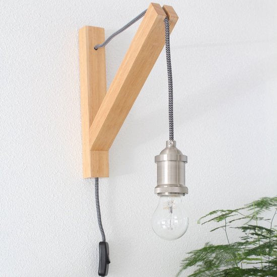 Applique murale Mexlite Dion 7787BE, bois brun, 30 x 28 cm, avec interrupteur marche/arrêt, pour l'intérieur, style scandinave