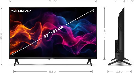 Sharp 32GF3265 - Téléviseur QLED Full HD 32 pouces avec Google TV - 2024