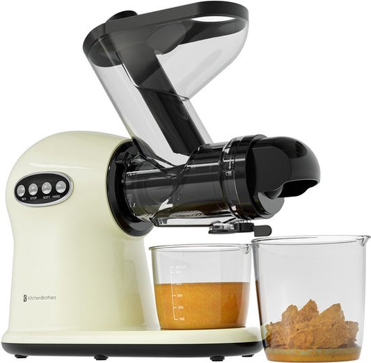 KitchenBrothers Extracteur de jus XL - Presse-agrumes - Presse-légumes et fruits - alimentation 43 mm et 70 mm - 500 ml - Champagne