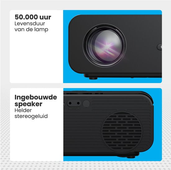 Auronic Beamer 10 000 Lumens - WiFi - 1080P Full HD - Streaming depuis votre téléphone - Smart Mini Beamer - IOS & Android - Câble HDMI - Télécommande et écran de projection - Noir