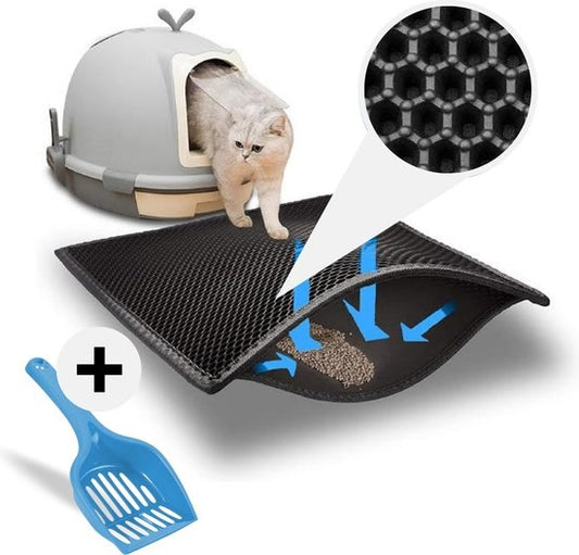 Tenify Tapis à litière + pelle à litière supplémentaire - 40 x 50 cm - Imperméable - Double couche - Structure en nid d'abeille - Tapis de promenade - Tapis