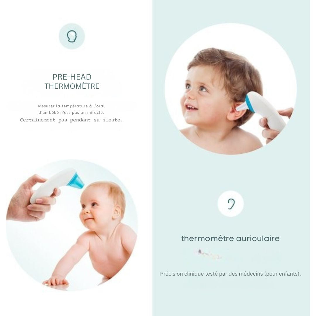 Thermomètre auriculaire digital Bintoi® X100- frontal infrarouge - Indicateur de température - médical pour adultes et bébés - Mesure instantanée en 1 seconde - Piles incluses - blanc