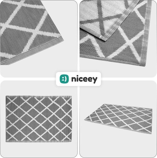 Niceey Buitenkleed - Tuintapijt - Vloerkleed - Omkeerbaar - 120x180cm - Grijs/Wit